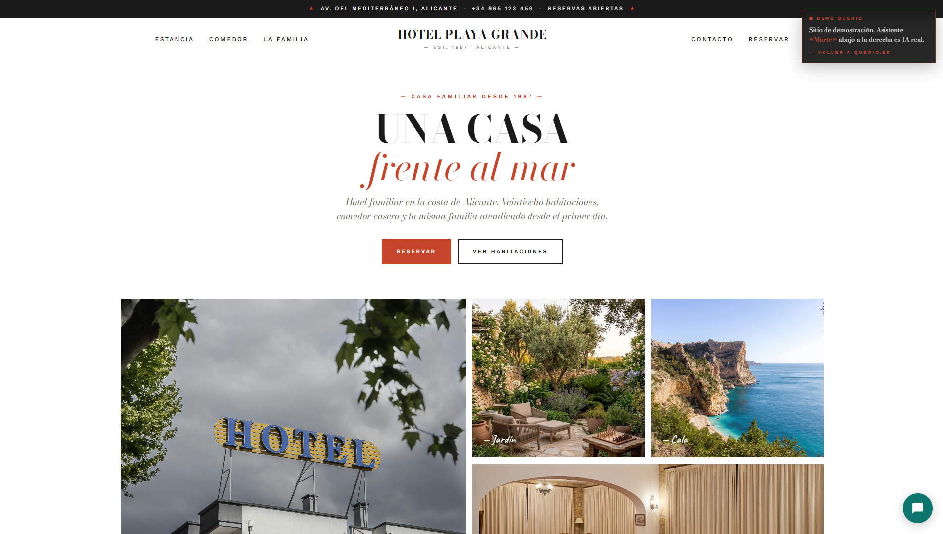 Hotel Playa Grande — captura de la web demo